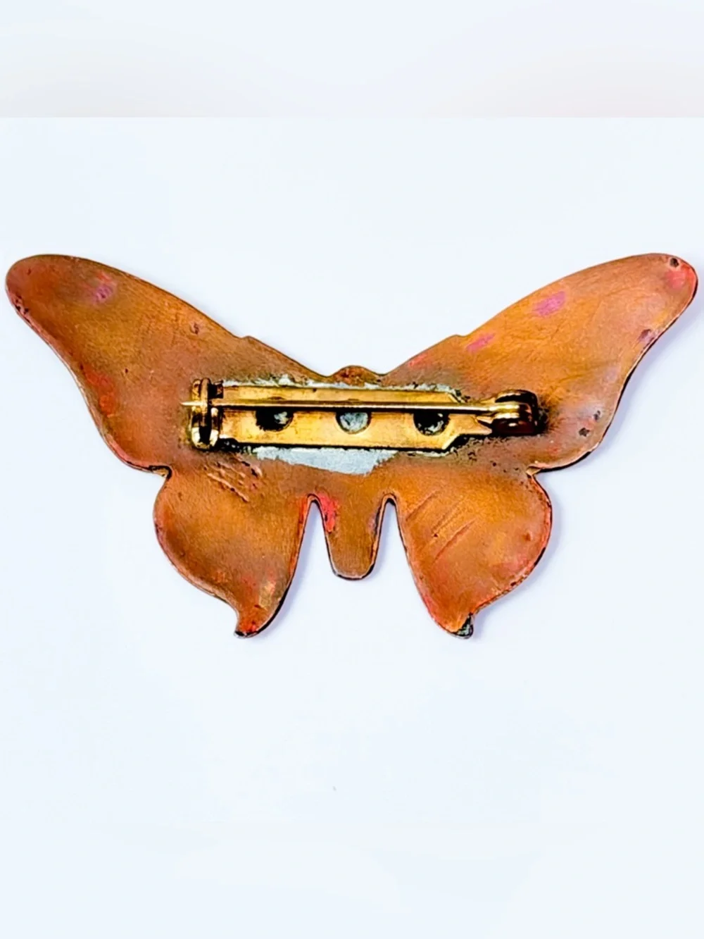 Vintage Enamel Copper Butterfly Brooch Mid Century Modern Abstract Pin OOAK ART - Picture 5 of 5